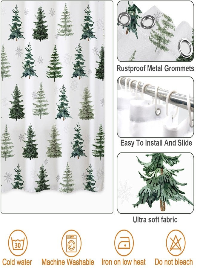 Baccessor Christmas Winter Shower Curtain Xmas Farmhouse Woodland Pine Tree Forest Snowy Scenery Snowflake Waterproof Fabric Washable for Bathroom Holiday Decor with Hooks 72x72 Inch - Image 4